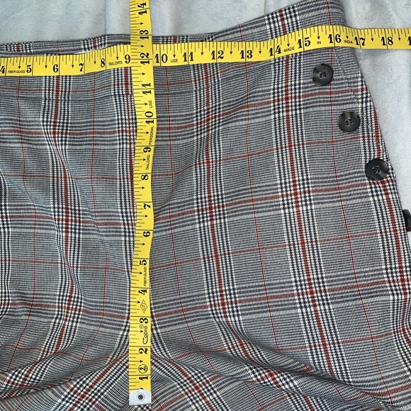 Loft Plaid Wide-Leg Pants with sailor Button Detail high rise size 10 gray red - Picture 7 of 7